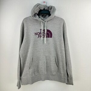 The North Face Sweatshirt Women XL Gray Purple Hoodie Drawstring Kangaroo Pocket